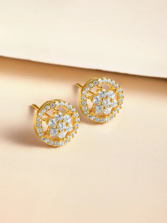 Glam CZ Round Stud Earrings for Women