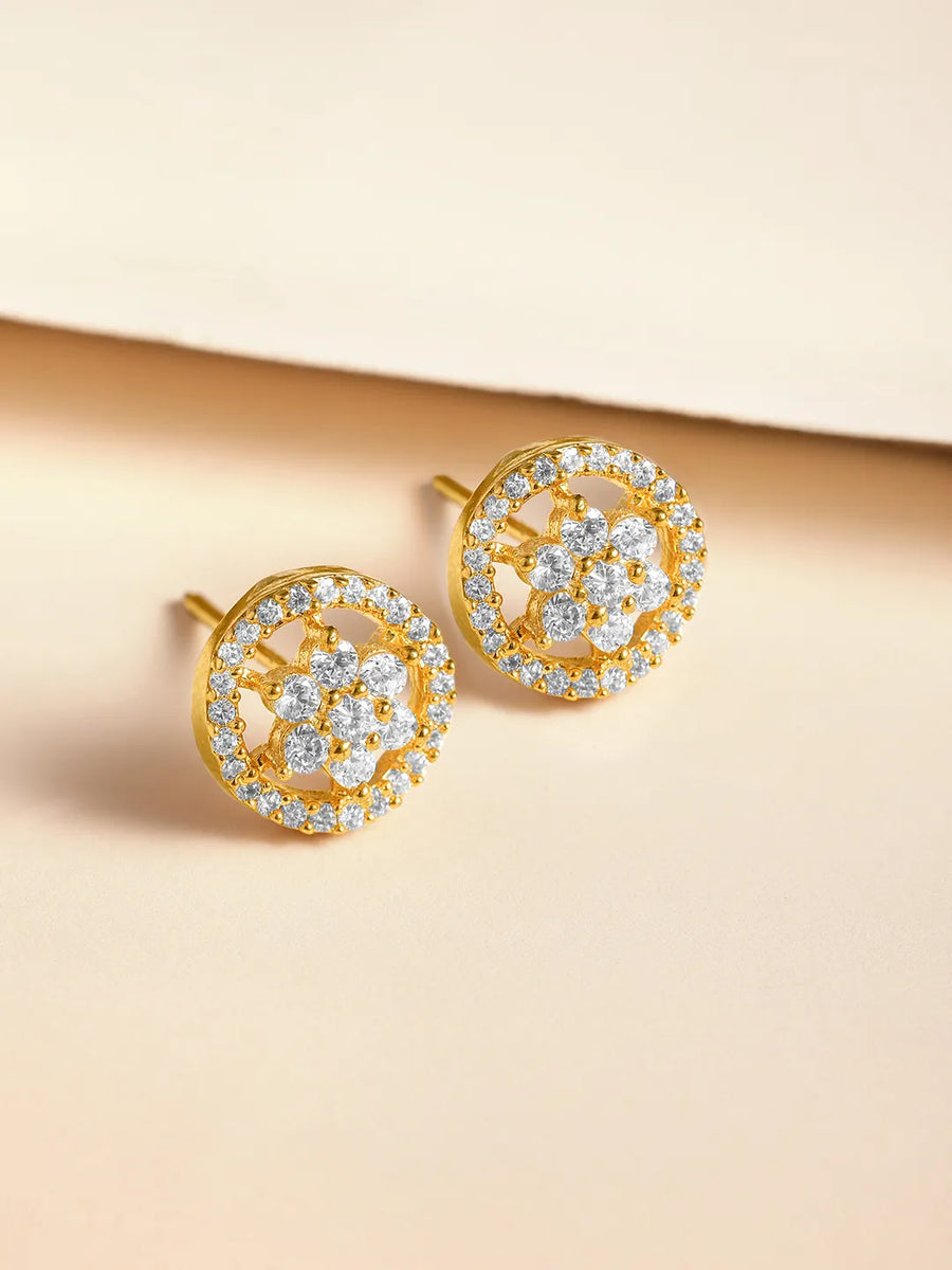 Glam CZ Round Stud Earrings for Women