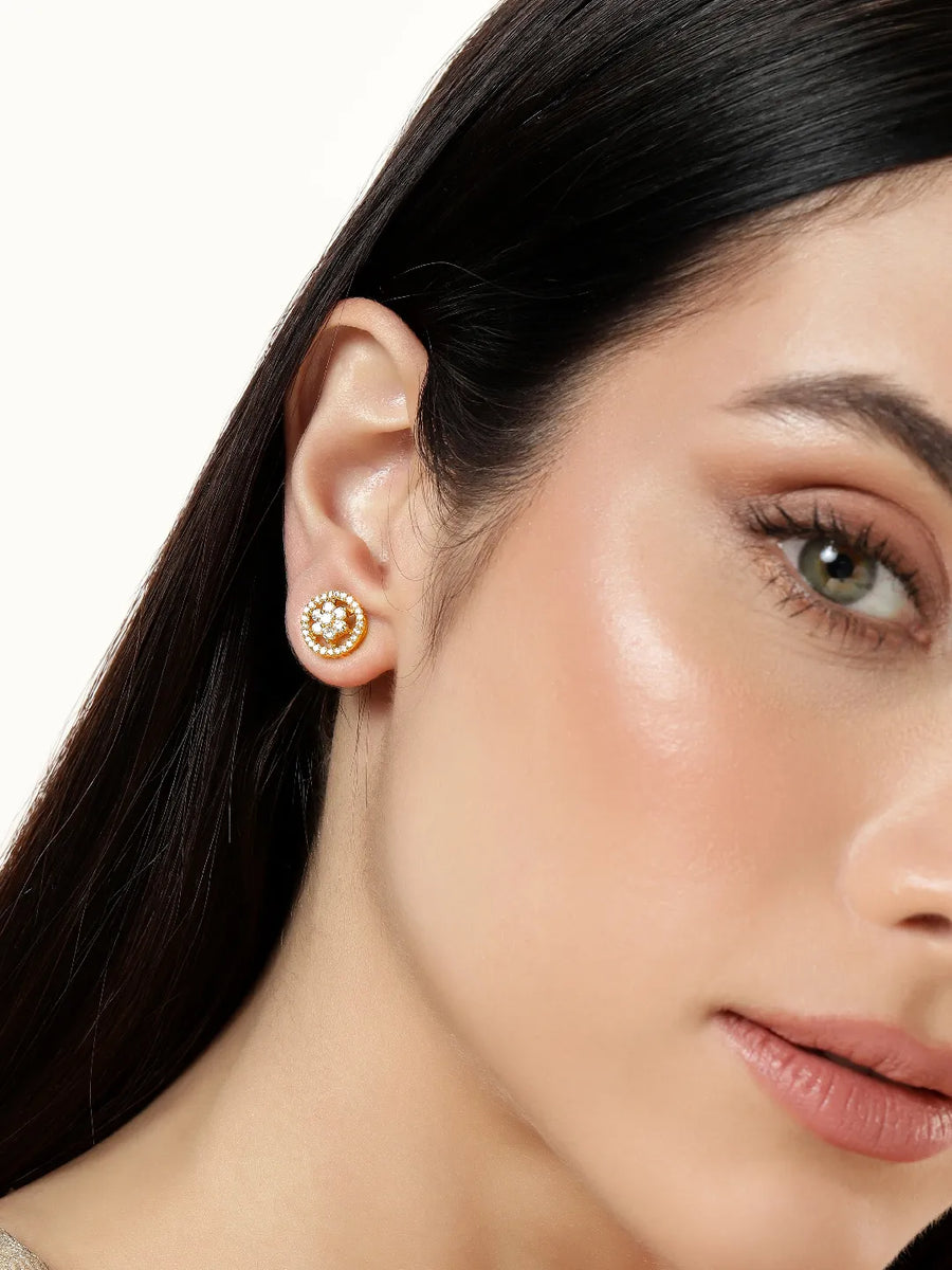 Glam CZ Round Stud Earrings for Women