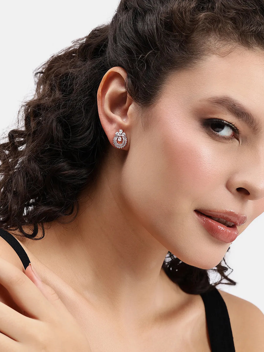 Exquisite Floral CZ Stud Earrings - Rose Gold