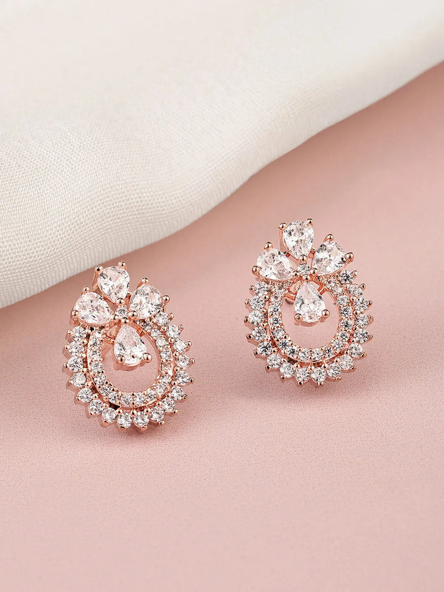 Exquisite Floral CZ Stud Earrings