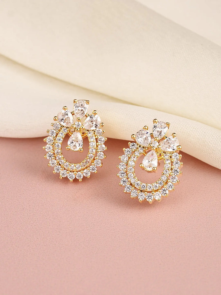 Exquisite Floral CZ Stud Earrings