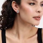 Exquisite Floral CZ Stud Earrings - Silver