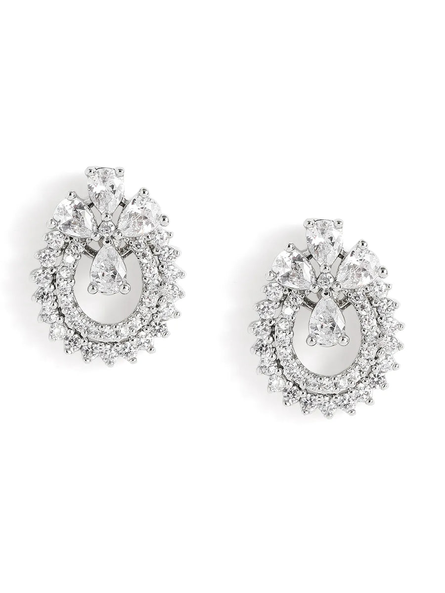 Exquisite Floral CZ Stud Earrings