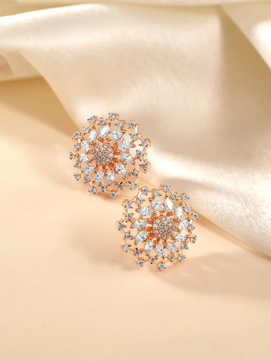Stunning CZ Studded Flower Studs