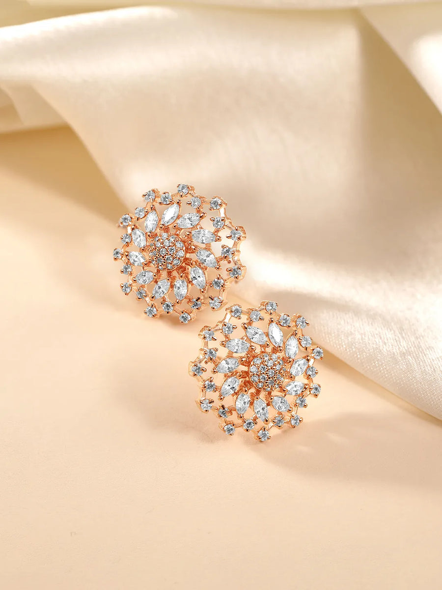 Stunning CZ Studded Flower Studs