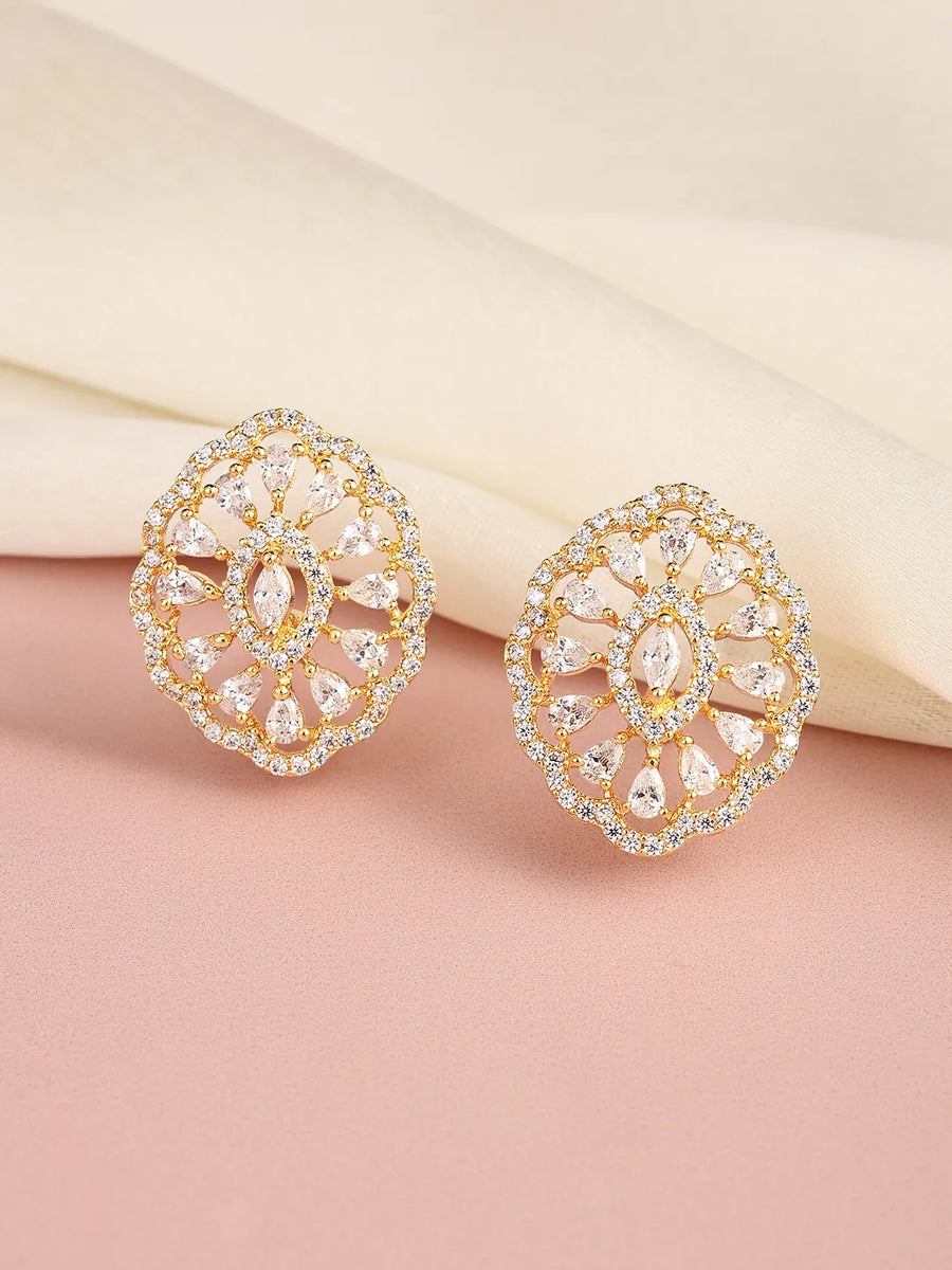 Vintage Bloom Inspired Studs Earrings - Gold