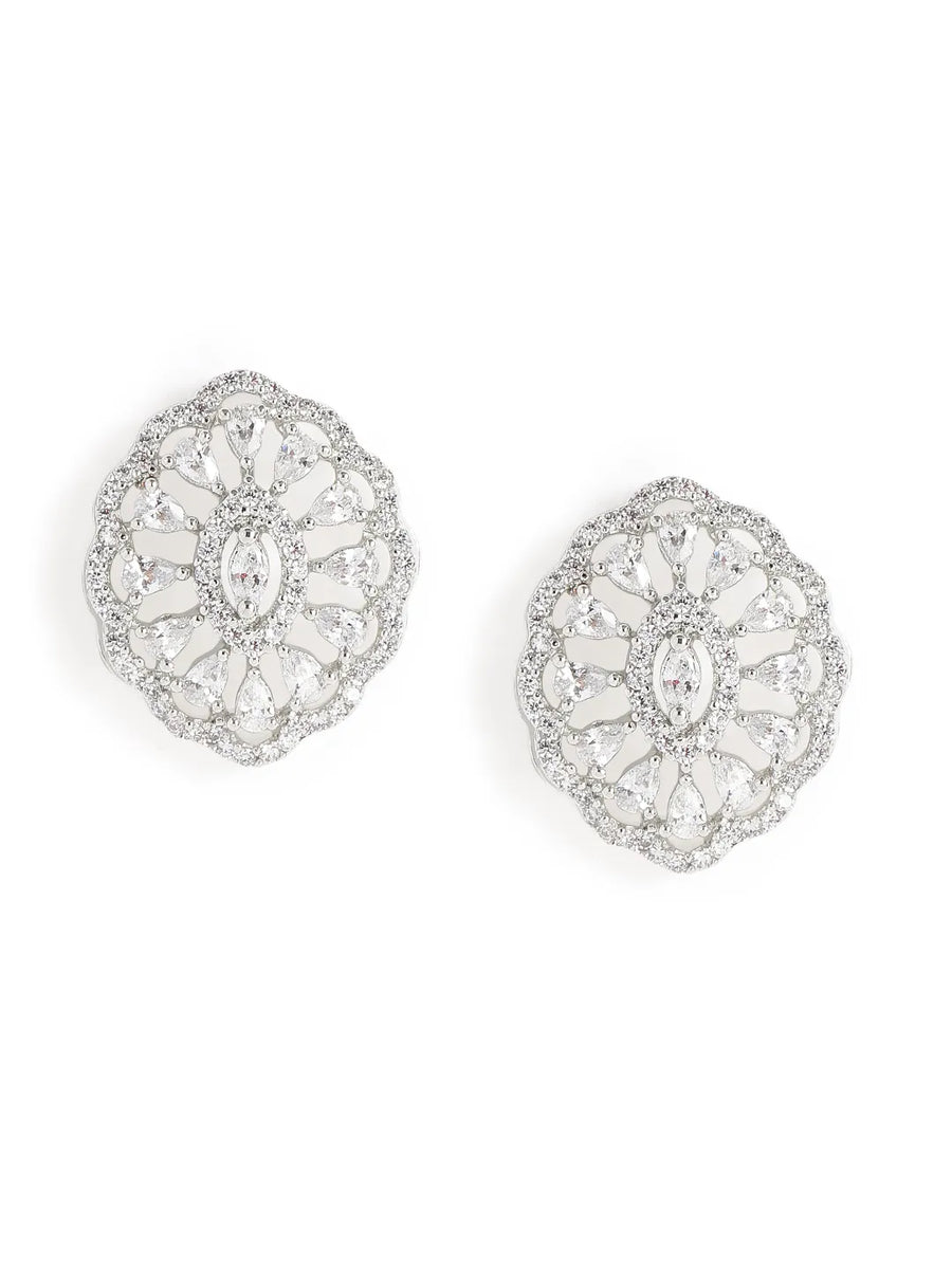 Vintage Bloom Inspired Studs Earrings - Silver