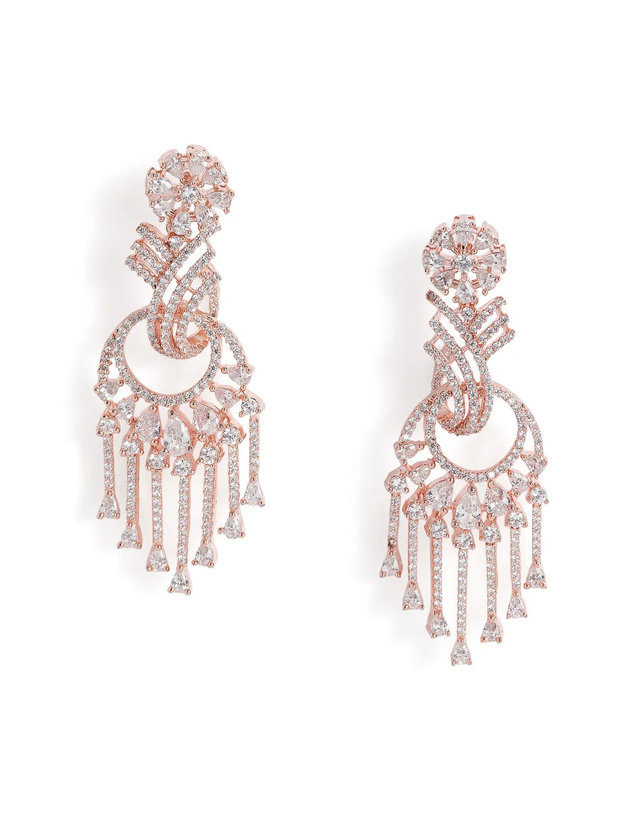 Luxury CZ Floral Dangle Earrings