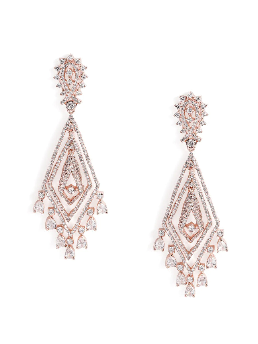 Layered Geometric CZ Drop Earrings - Rose Gold