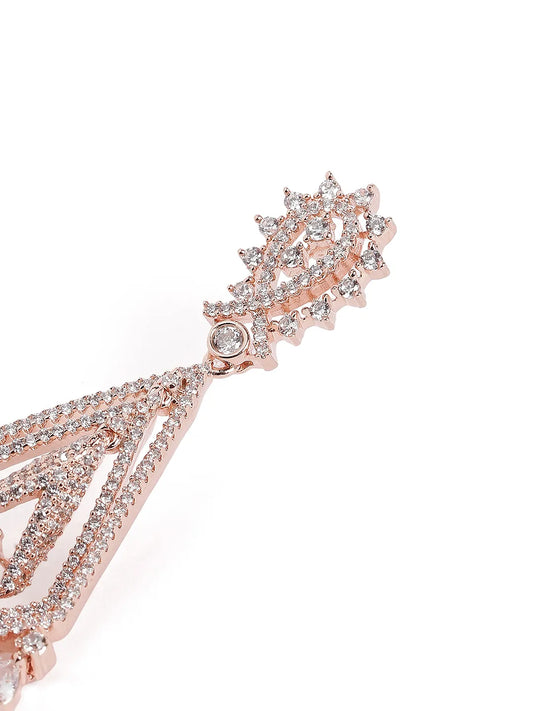 Layered Geometric CZ Drop Earrings - Rose Gold