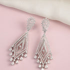 Layered Geometric CZ Drop Earrings - Silver