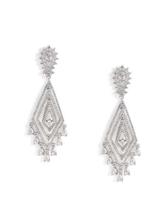 Layered Geometric CZ Drop Earrings - Silver