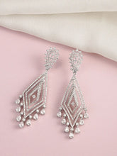 Layered Geometric CZ Drop Earrings - Silver