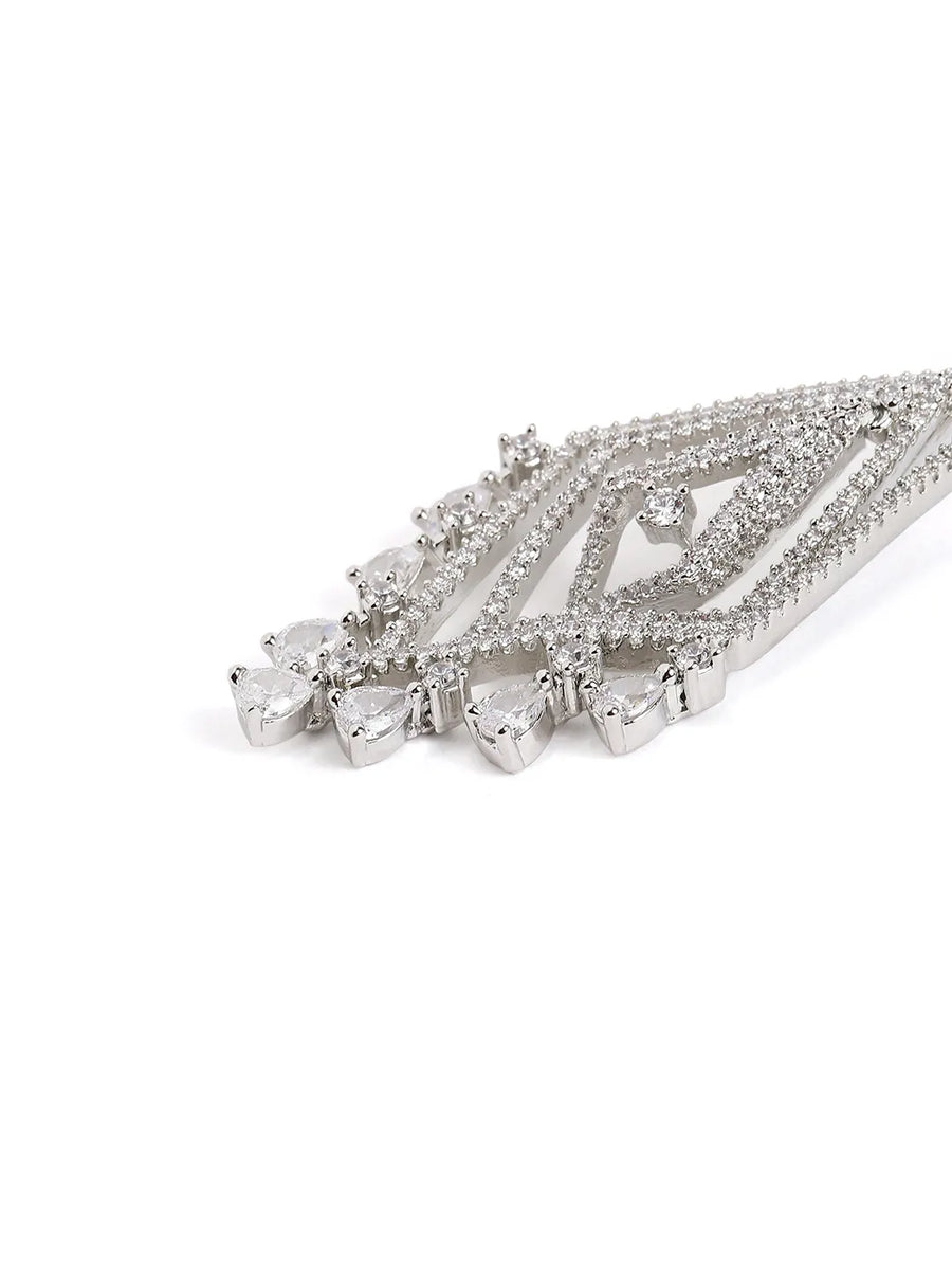 Layered Geometric CZ Drop Earrings - Silver