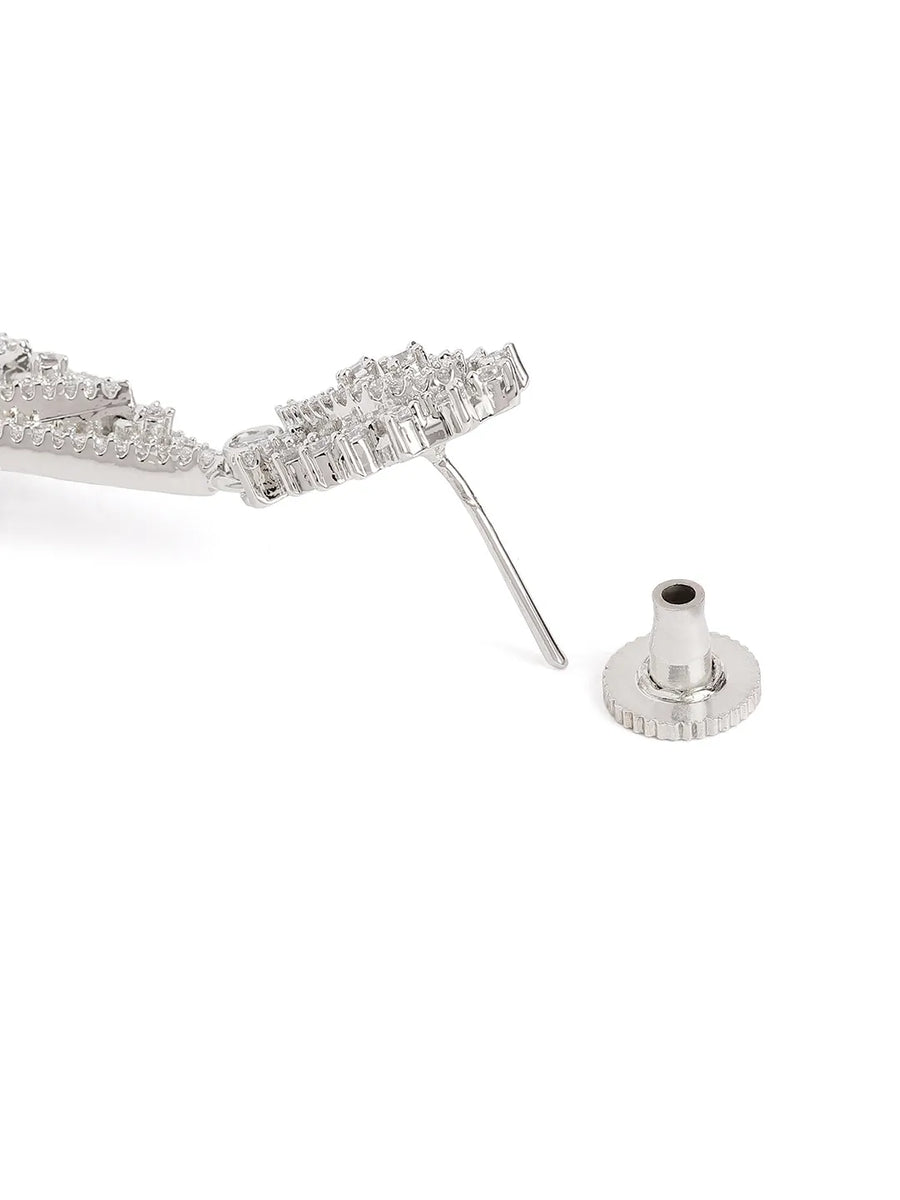 Layered Geometric CZ Drop Earrings - Silver