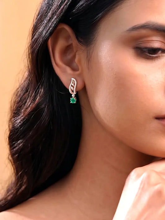 Emerald Green CZ Drop Earrings - Rose Gold