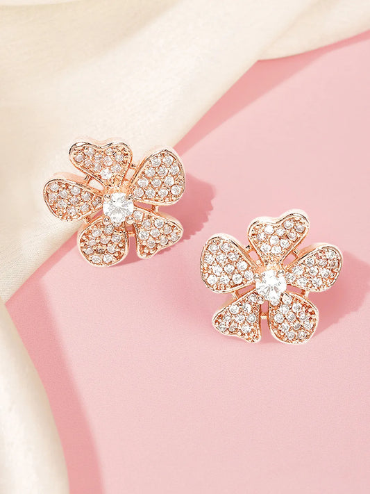 Sparkling Floral CZ Stud Earrings