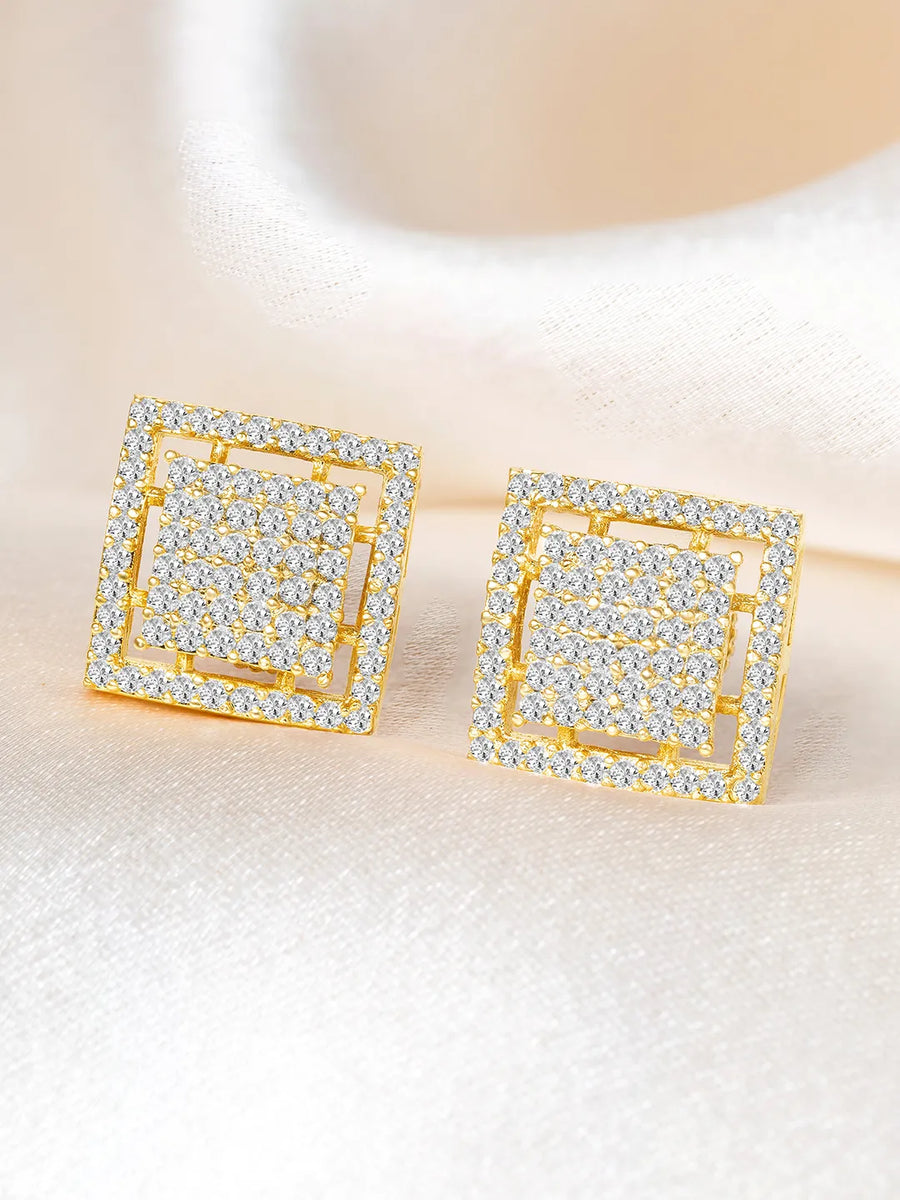 Bold CZ Studded Square Shape Earrings