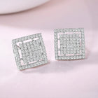 Bold CZ Studded Square Shape Earrings - Silver