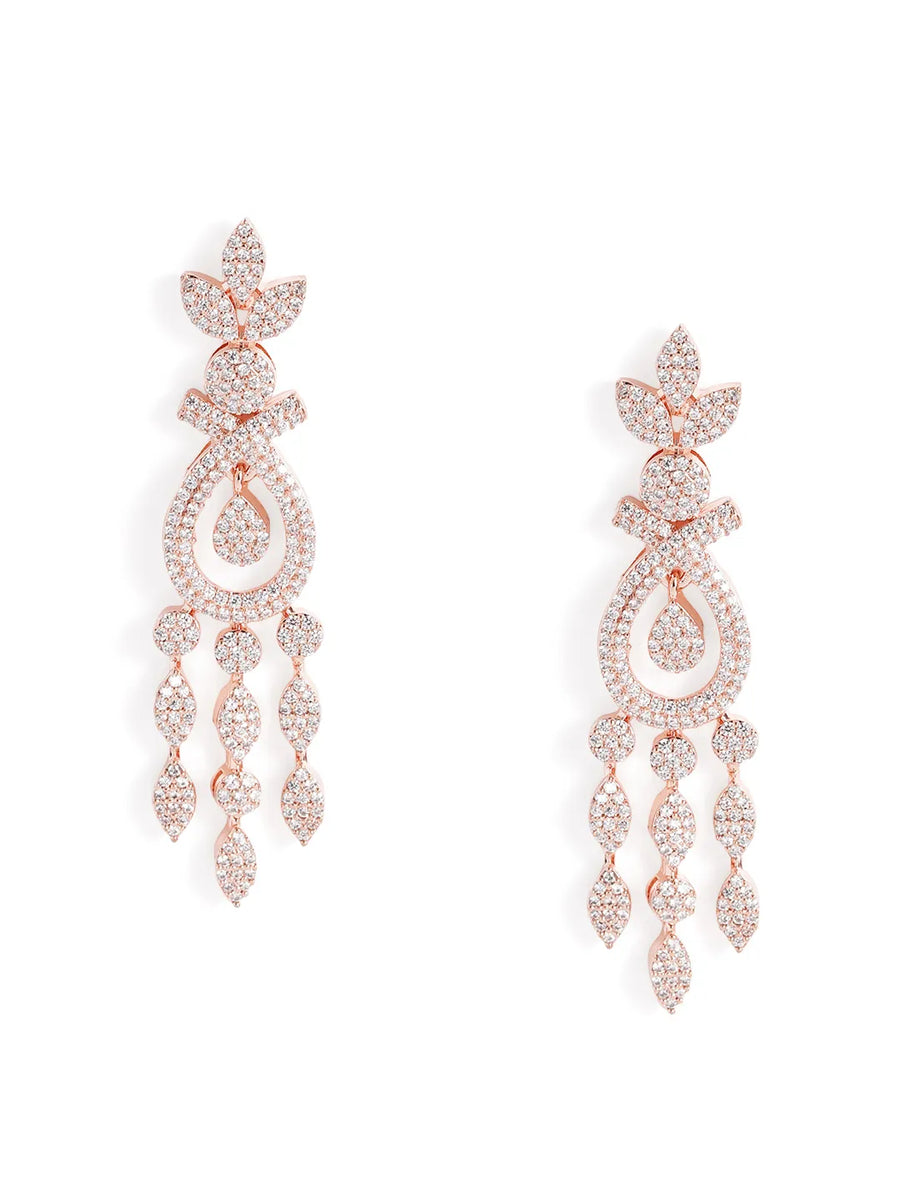 Floral Teardrop CZ Dangler Earrings - Rose Gold