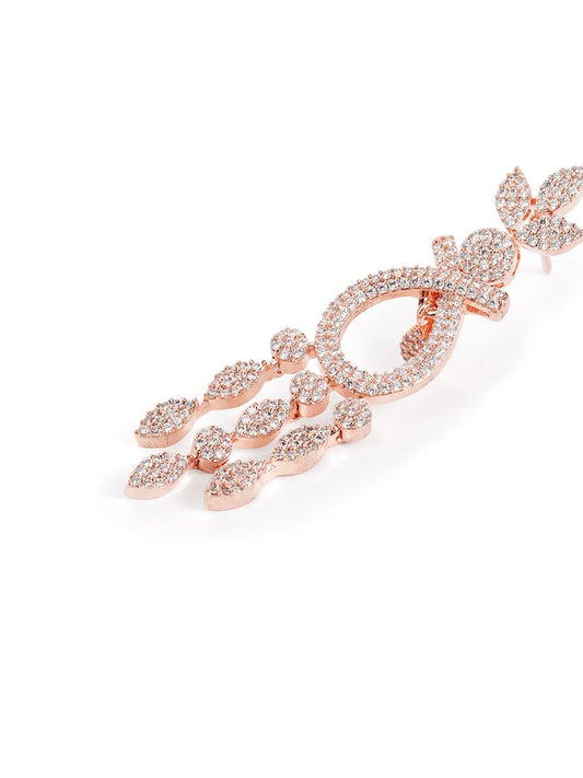Floral Teardrop CZ Dangler Earrings - Rose Gold
