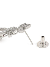 Floral Teardrop CZ Dangler Earrings - Silver