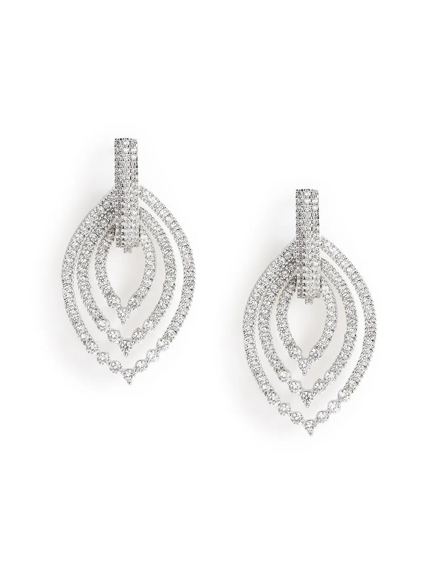 Layered Oval CZ Hoop Drop Earrings