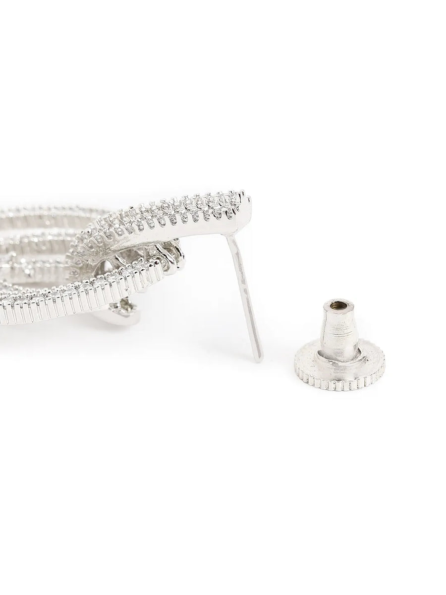 Layered Oval CZ Hoop Drop Earrings