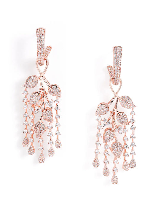 Floral Vine CZ Dangler Earrings - Rose Gold