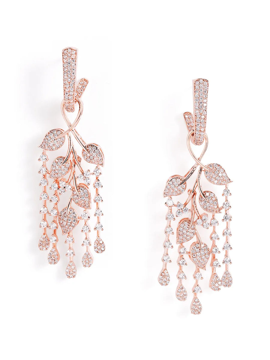 Floral Vine CZ Dangler Earrings - Rose Gold