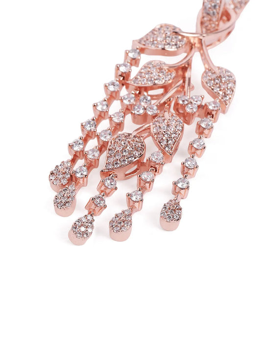Floral Vine CZ Dangler Earrings - Rose Gold