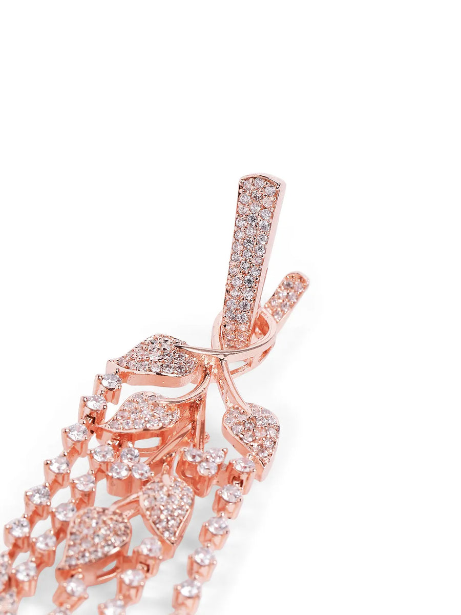Floral Vine CZ Dangler Earrings - Rose Gold