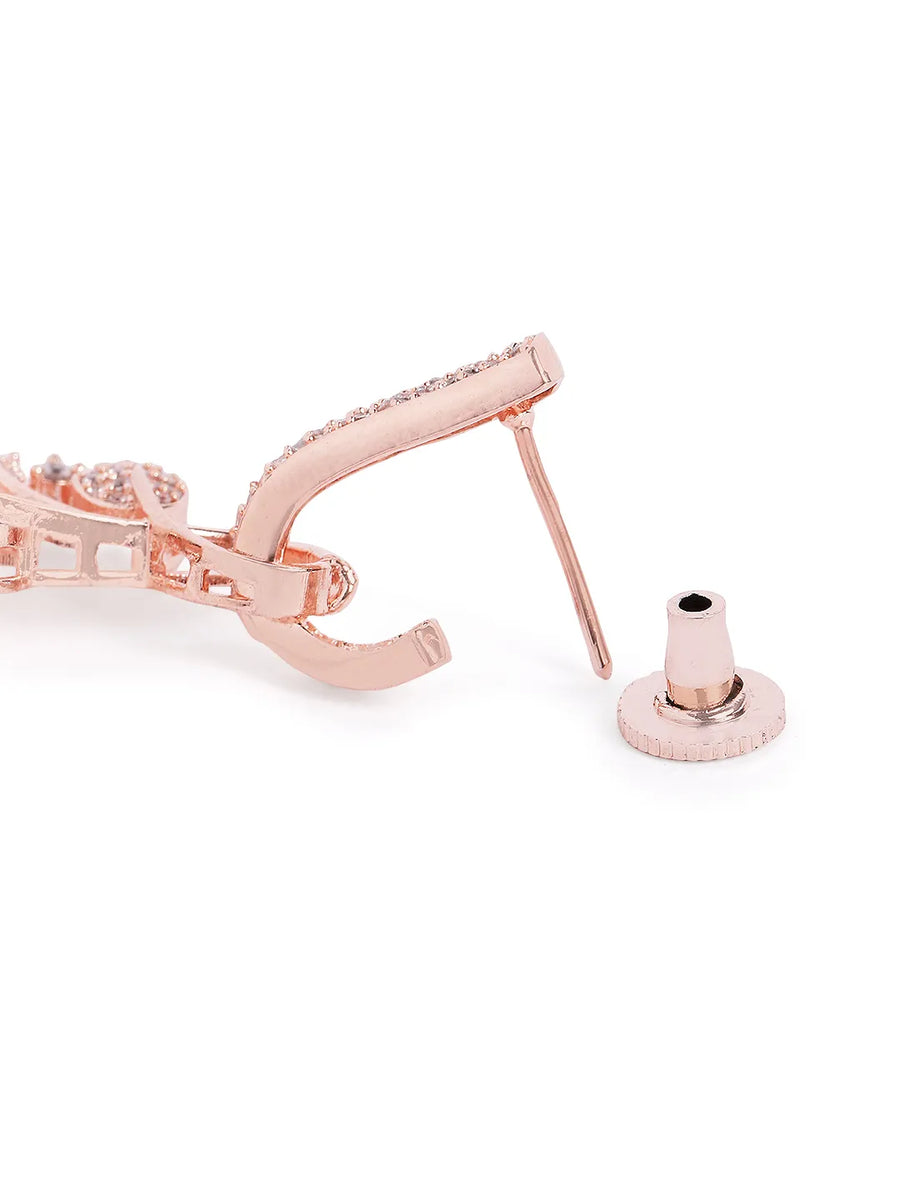 Floral Vine CZ Dangler Earrings - Rose Gold