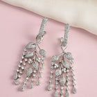 Floral Vine CZ Dangler Earrings - Silver