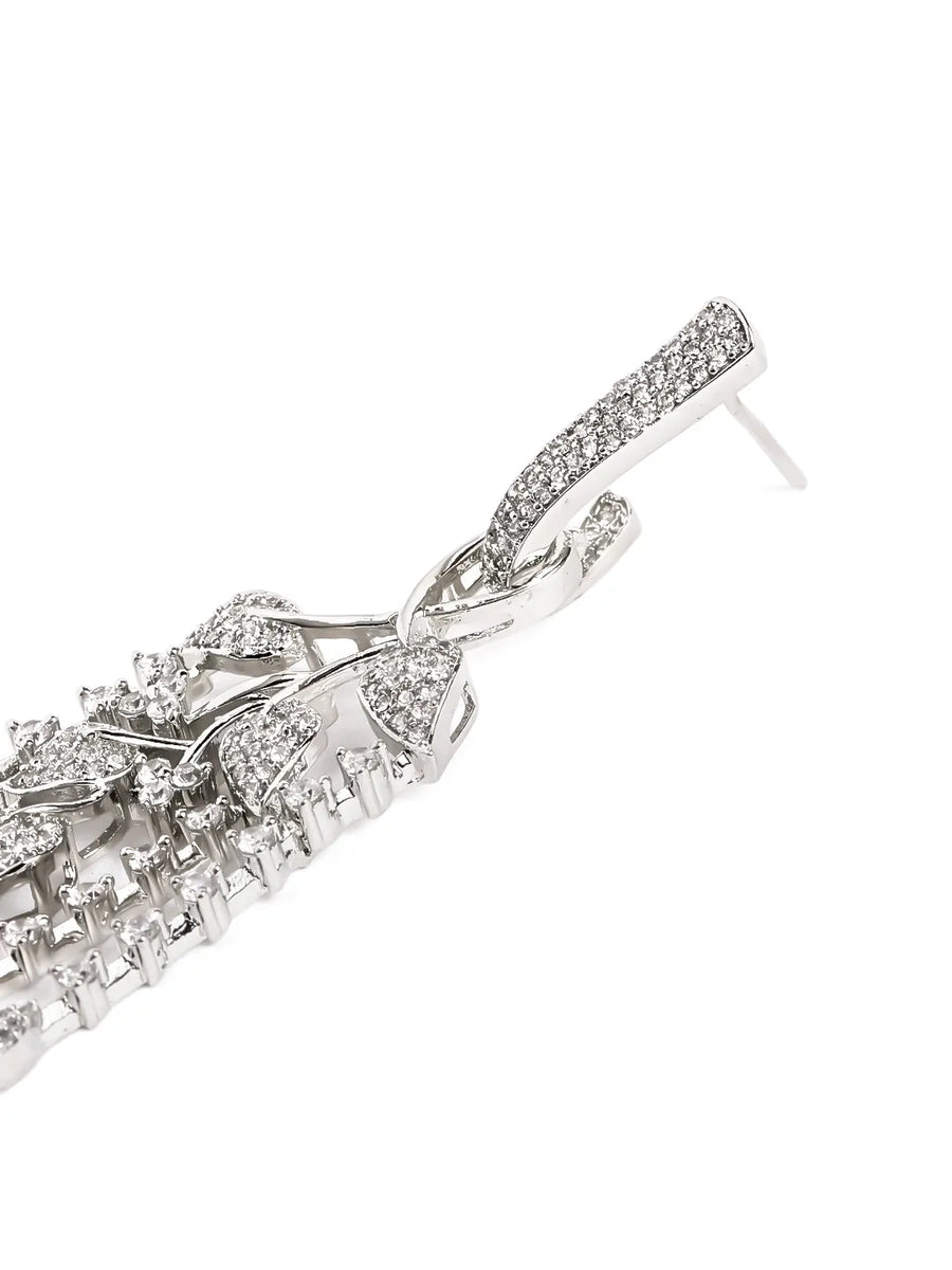 Floral Vine CZ Dangler Earrings - Silver