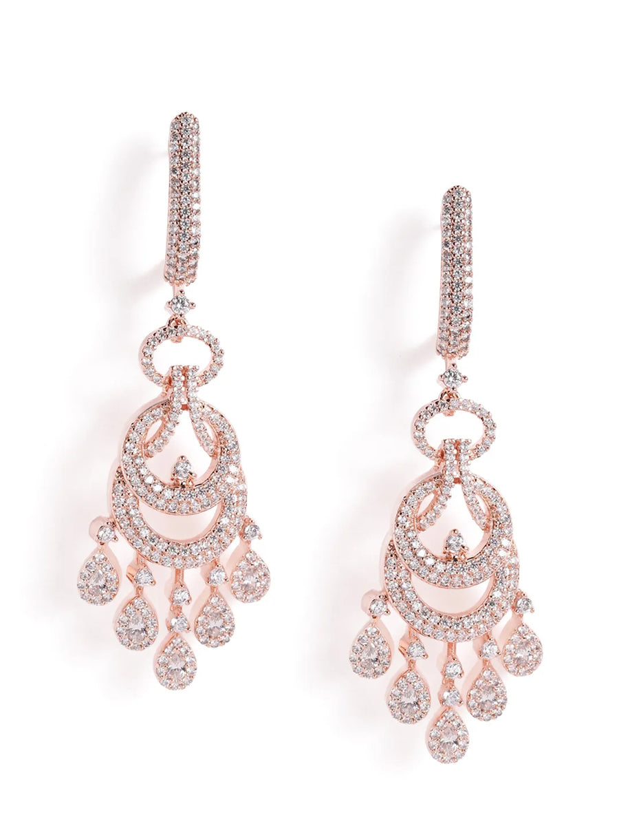 Luxurious Pave CZ Teardrop Earrings - Rose Gold