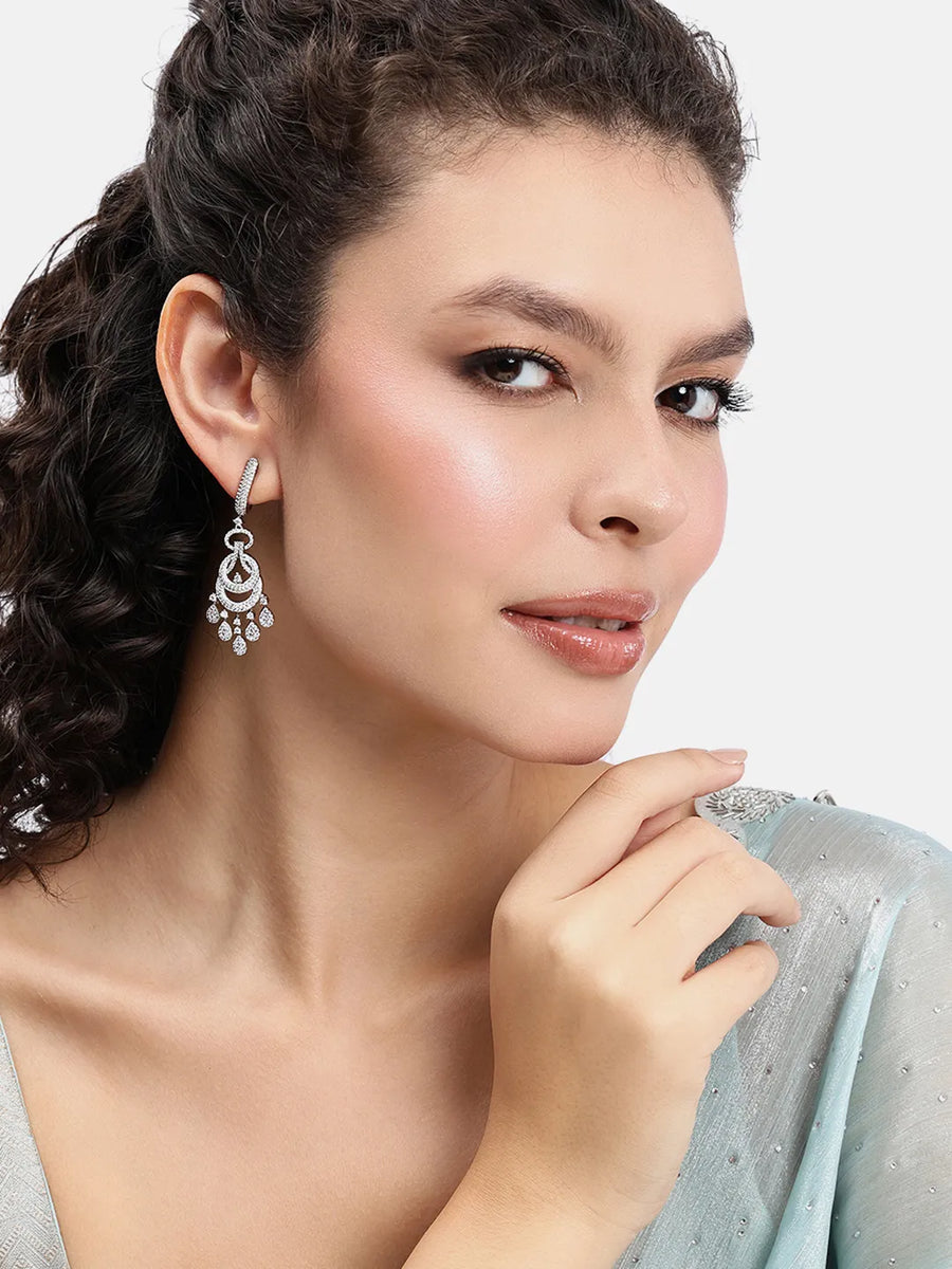 Luxurious Pave CZ Teardrop Earrings - Silver