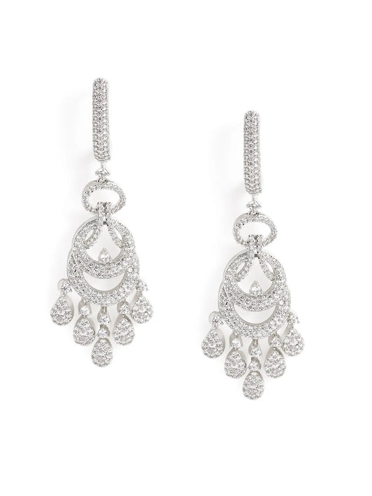 Luxurious Pave CZ Teardrop Earrings - Silver