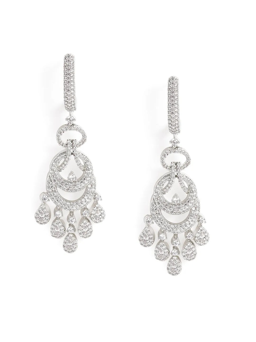 Luxurious Pave CZ Teardrop Earrings - Silver