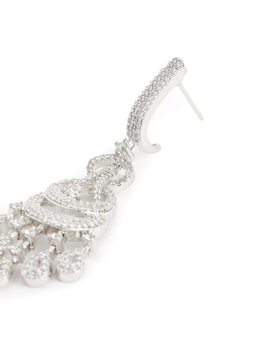 Luxurious Pave CZ Teardrop Earrings - Silver