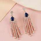 Pear Stone CZ Tassel Drop Earrings - Blue