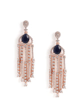 Pear Stone CZ Tassel Drop Earrings - Blue