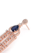 Pear Stone CZ Tassel Drop Earrings - Blue