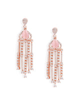 Pear Stone CZ Tassel Drop Earrings - Pink
