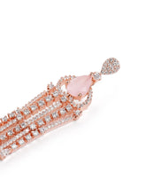 Pear Stone CZ Tassel Drop Earrings - Pink