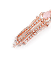 Pear Stone CZ Tassel Drop Earrings - Pink