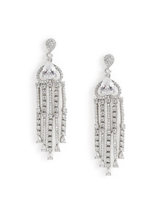 Pear Stone CZ Tassel Drop Earrings - White