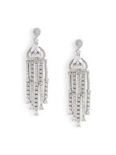 Pear Stone CZ Tassel Drop Earrings - White