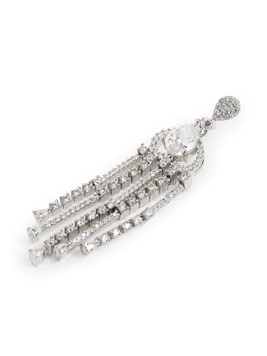 Pear Stone CZ Tassel Drop Earrings - White